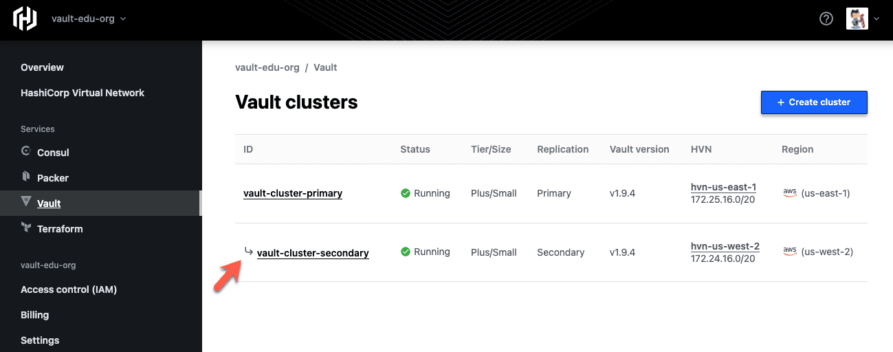 vault-clusters-list